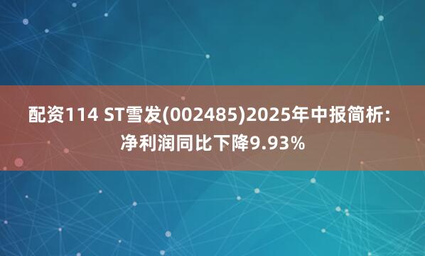 配资114 ST雪发(002485)2025年中报简析: 净利润同比下降9.93%